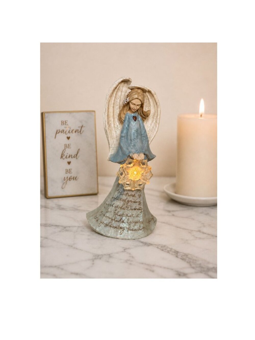 Vintage Enesco Lighted Angel Figurine With Snowflake Lantern, Inspirational